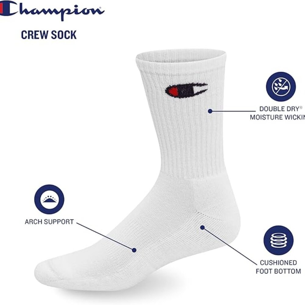 NEW😱😱😱Champion mens Crew Socks – Moisture-wicking Athletic Socks (Size 6-12) - Picture 4 of 7